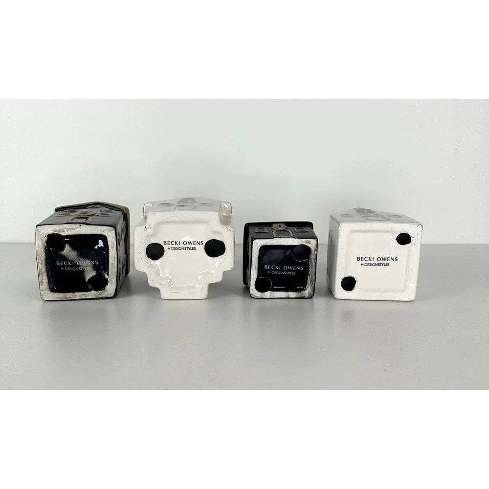 Becki Owens Ceramic Christmas Village Houses Decor Set Of‎ 4  Black White Gold